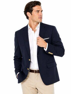 JOS A BANK jacket blazer sport coat navy blue 42R 100% wool gold buttons office